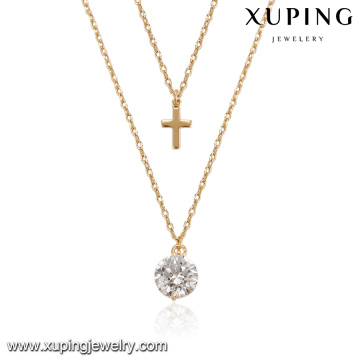 44181 en gros xuping bijoux en alliage de cuivre 18 k style catholique diamant blanc plaqué or bijoux lariat collier
